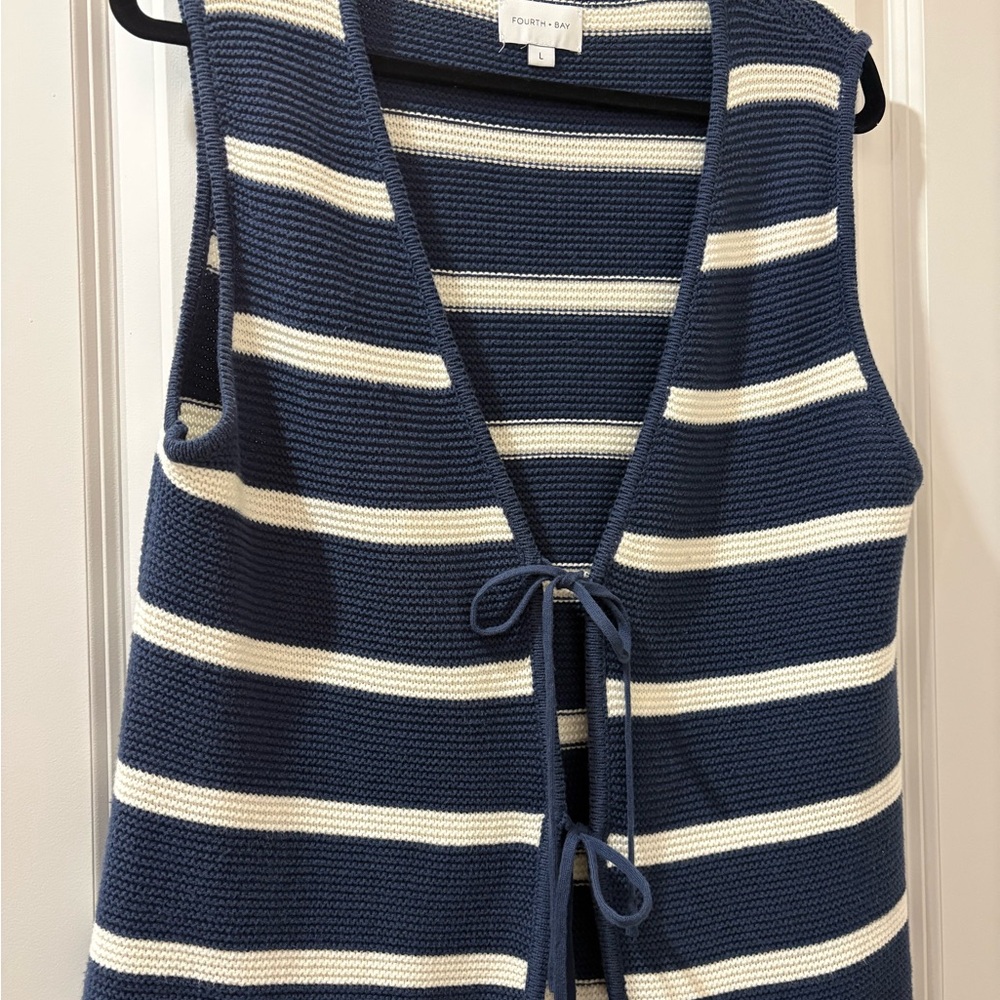 Striped Navy and White Sweater Vest